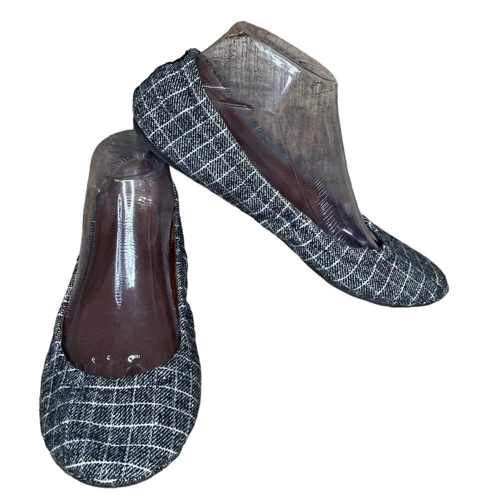 Lucky Brand Emmie Gray Vanilla White Checker Pattern Ballet Flats SZ 8.5